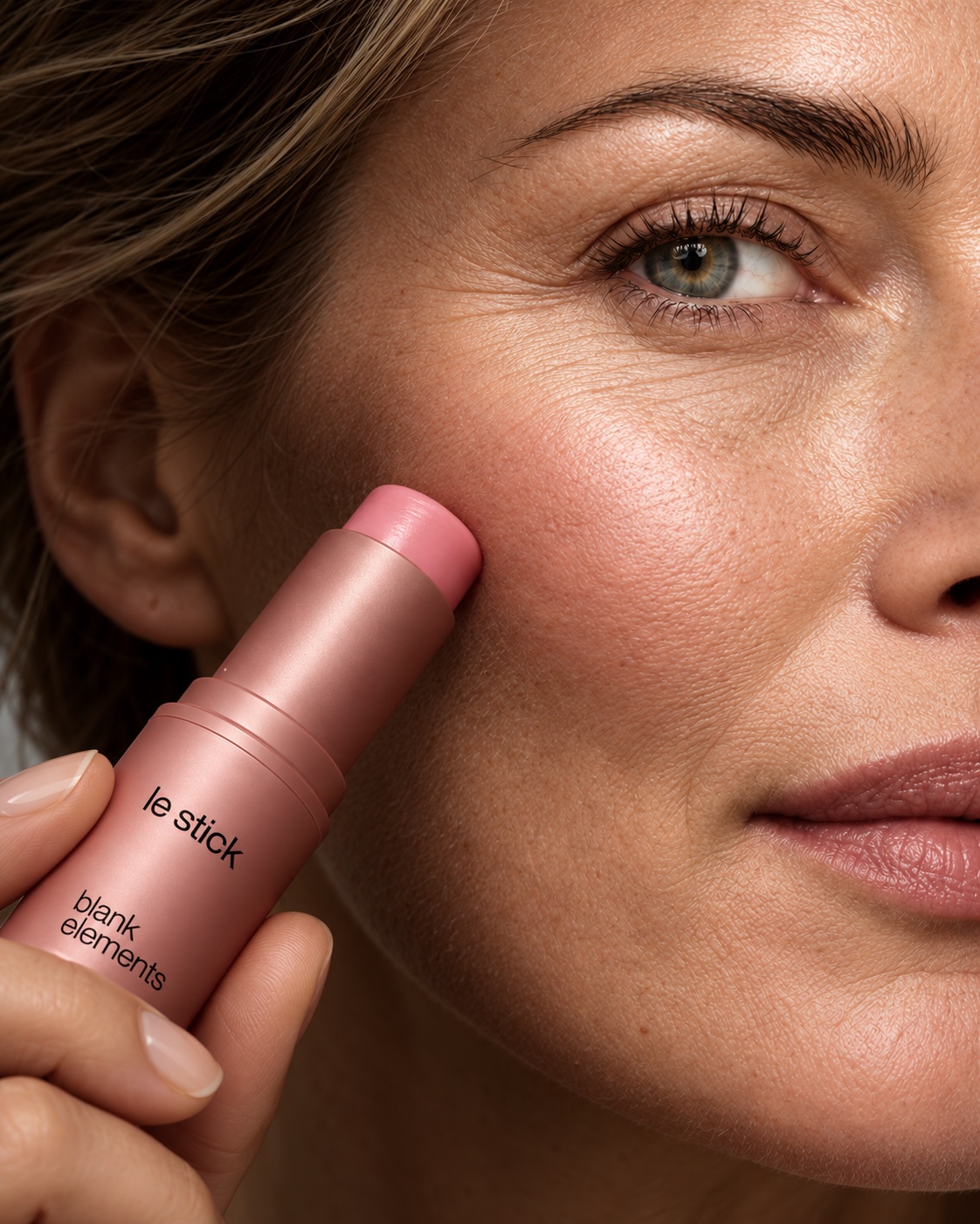 Close-up of Le Stick balm being applied to a cheek